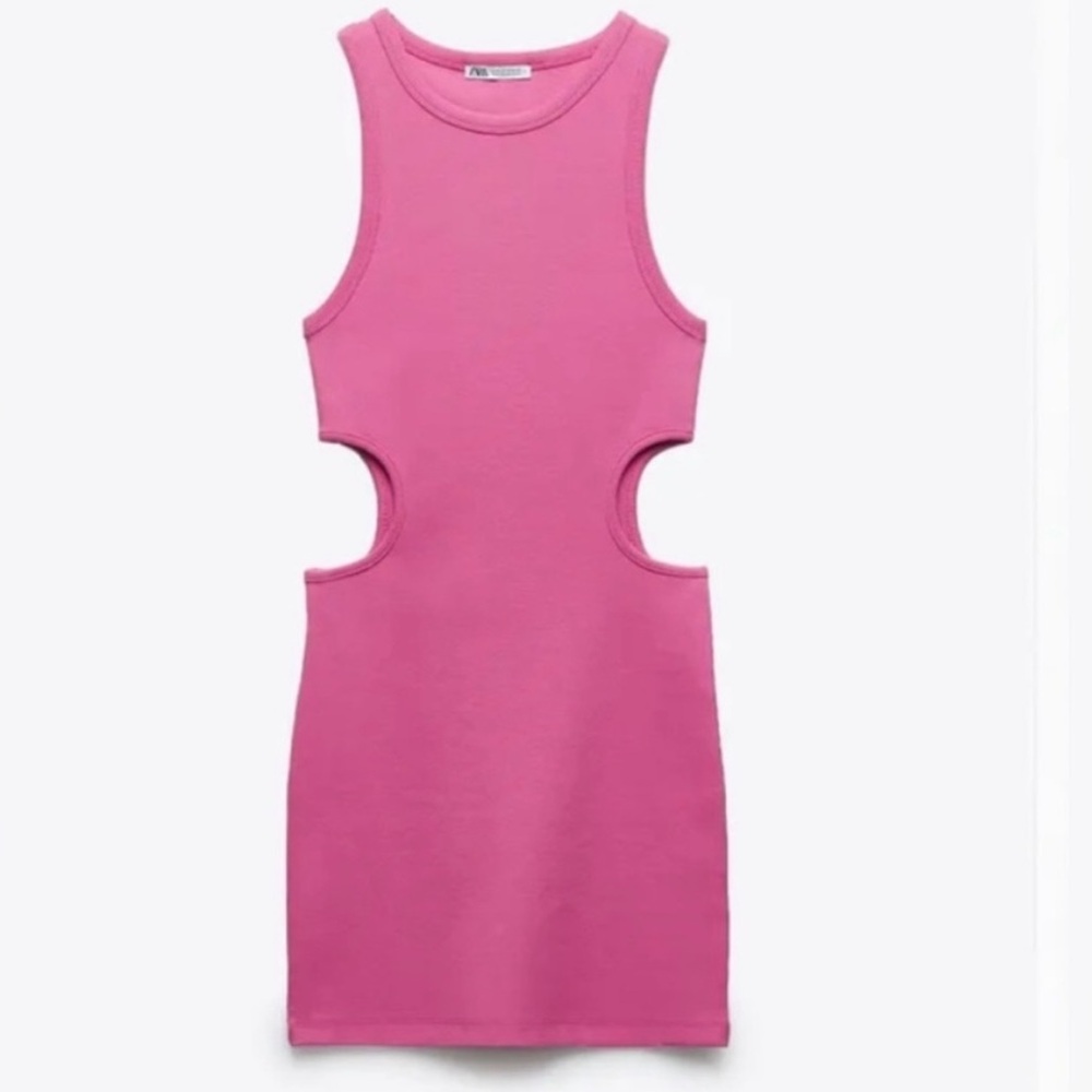Zara Pink  Side Cut Out  Dress Ribbed Size Medium